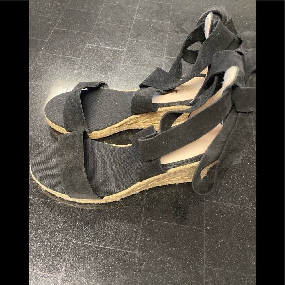 Aldo Black Espadrille Wedge Sandals with Ankle Ties